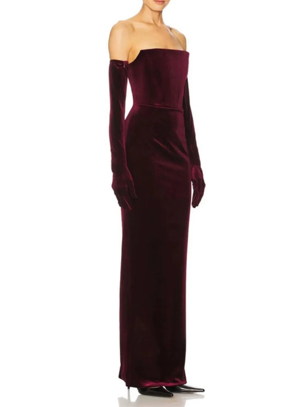 Maston Fuchsia Corset Velvet Maxi Dress With Gloves Flowering Girl