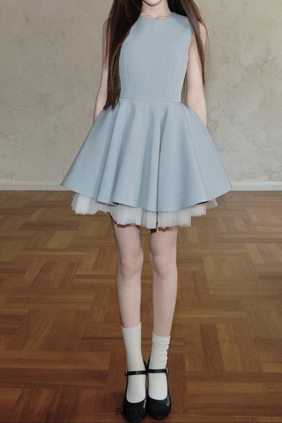 carol mesh stitching sleeveless tutu dress in blue Flowering Girl