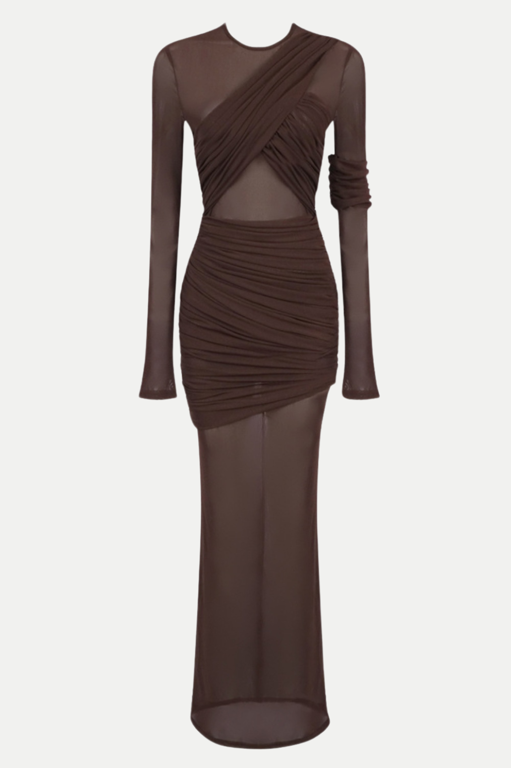 Jolleen Ruched Mesh Maxi Dress - Brown Flowering Girl