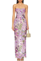 Elara Floral Sequin Embroidered Strapless Maxi Dress - Purple Flowering Girl