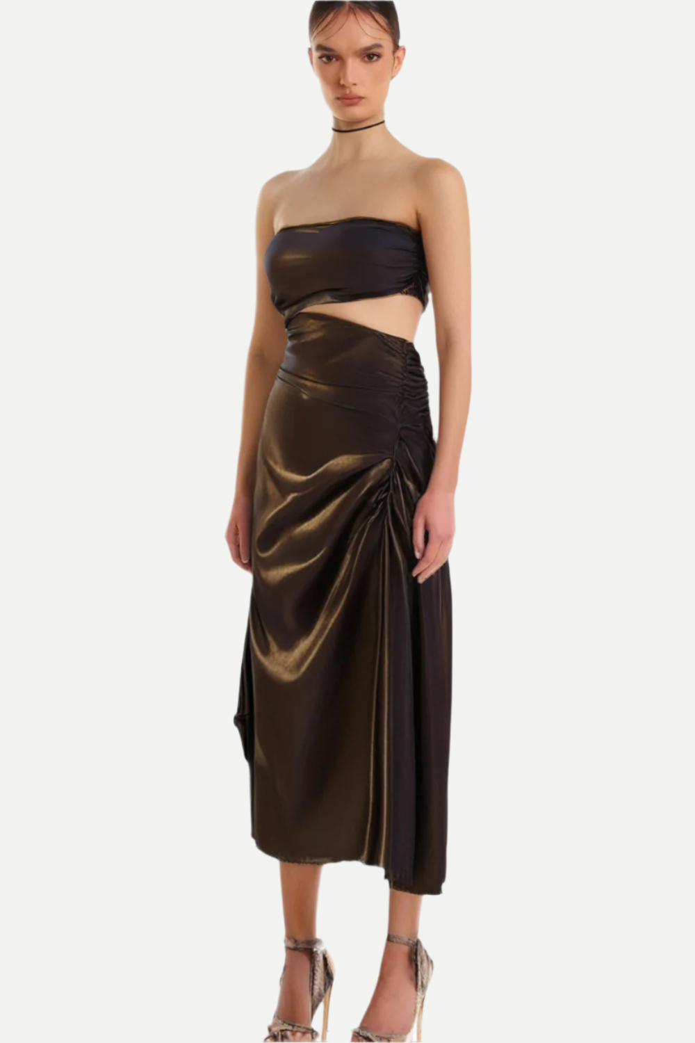 Strapless Cutout Leather Midi Dress Flowering Girl