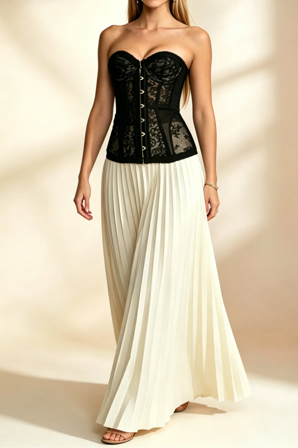 Black Floral Lace Strapless Sweetheart Corset Top Flowering Girl