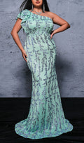 Beril Mint Sequin One-Shoulder Plus Size Maxi Dress Flowering Girl