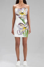 Rosario Appliqué Floral Bustier Mini Dress In White Flowering Girl