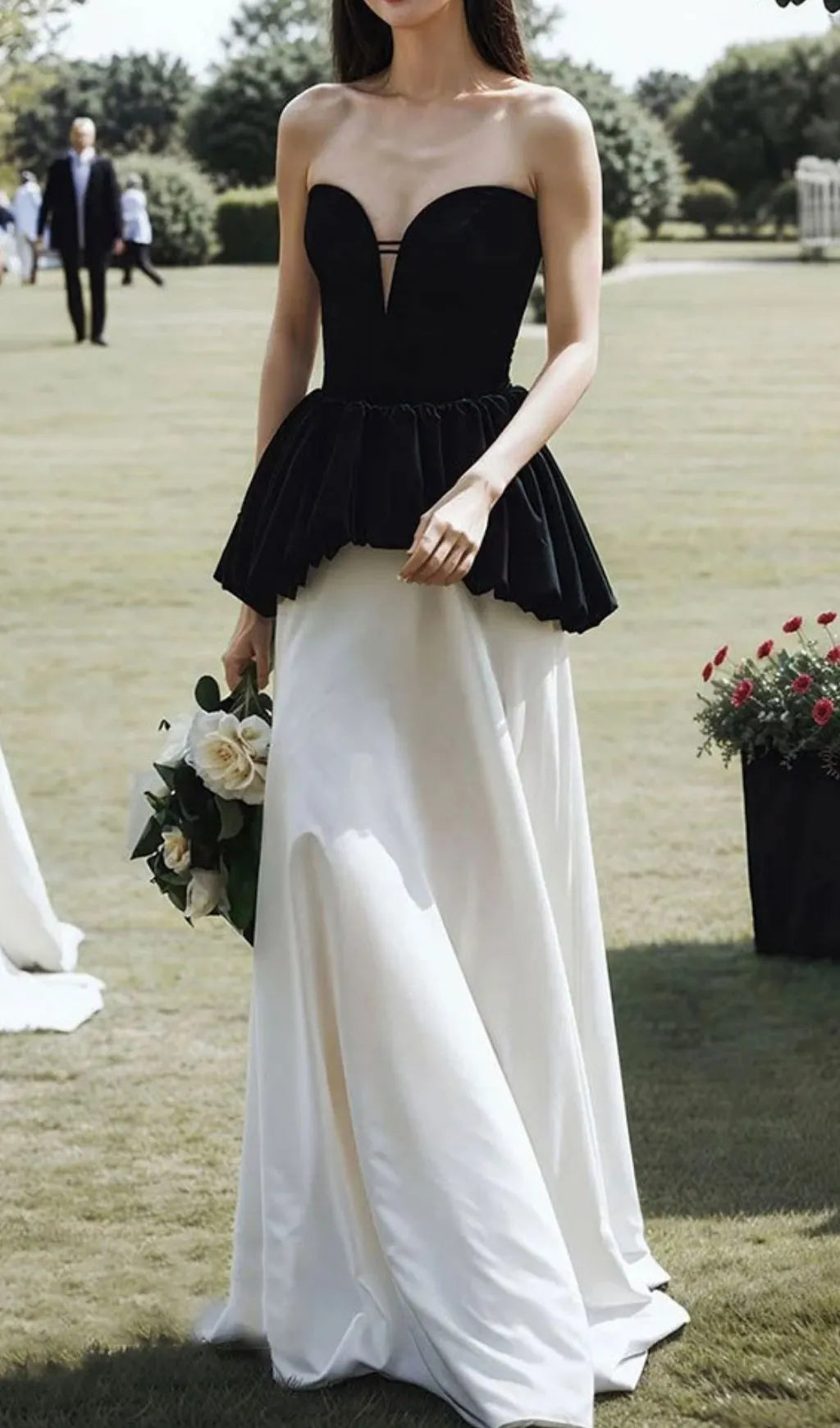 Lejla Strapless Black White Patchwork Maxi Dress Flowering Girl