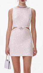 Cream Boucle Pearl Mini Dress Flowering Girl