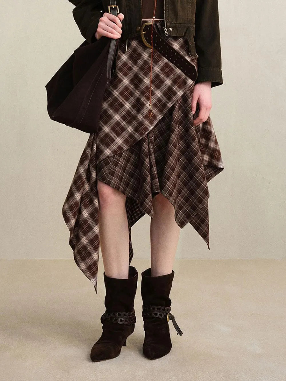 Mili Checkered Patchwork Skirt Flowering Girl