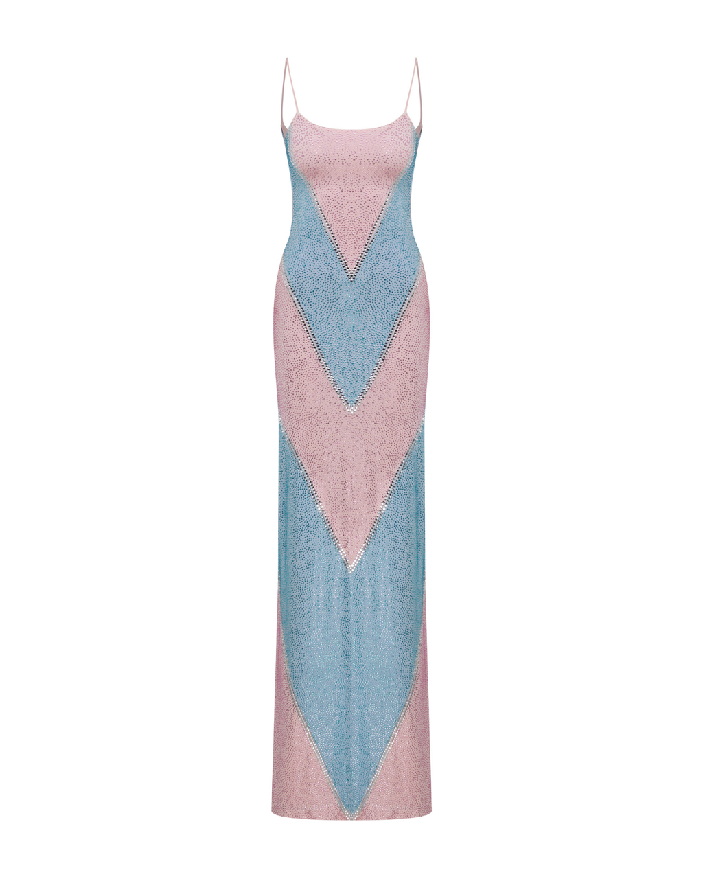 Simona Fully Rhinestoned Bodycon Maxi Dress - Blue & Pink Flowering Girl