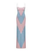 Simona Fully Rhinestoned Bodycon Maxi Dress - Blue & Pink Flowering Girl