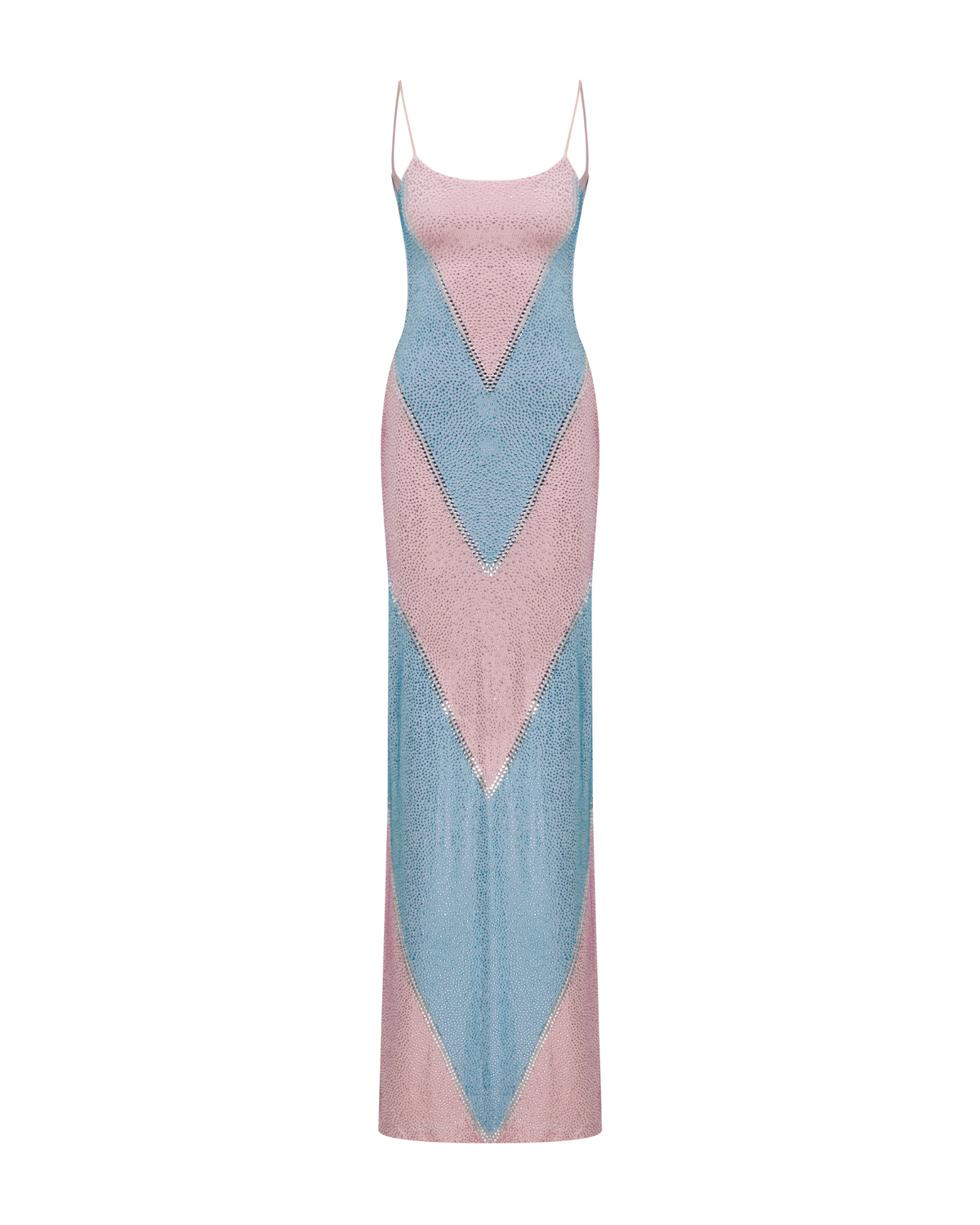 Simona Fully Rhinestoned Bodycon Maxi Dress - Blue & Pink Flowering Girl