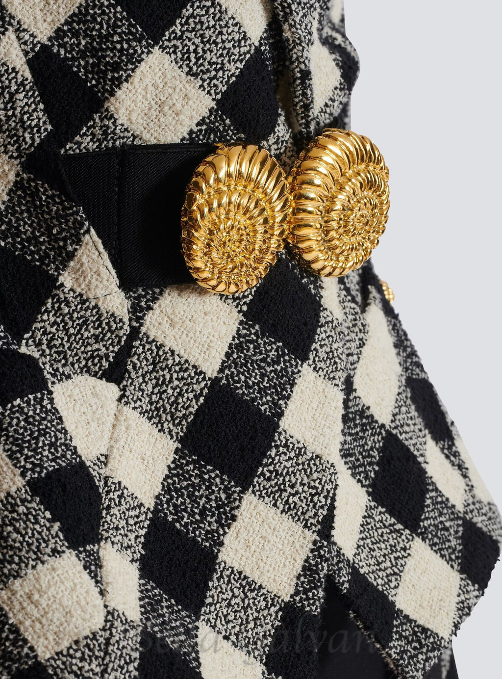 Belted gingham tweed jacket with two Snail buttons Flowering Girl