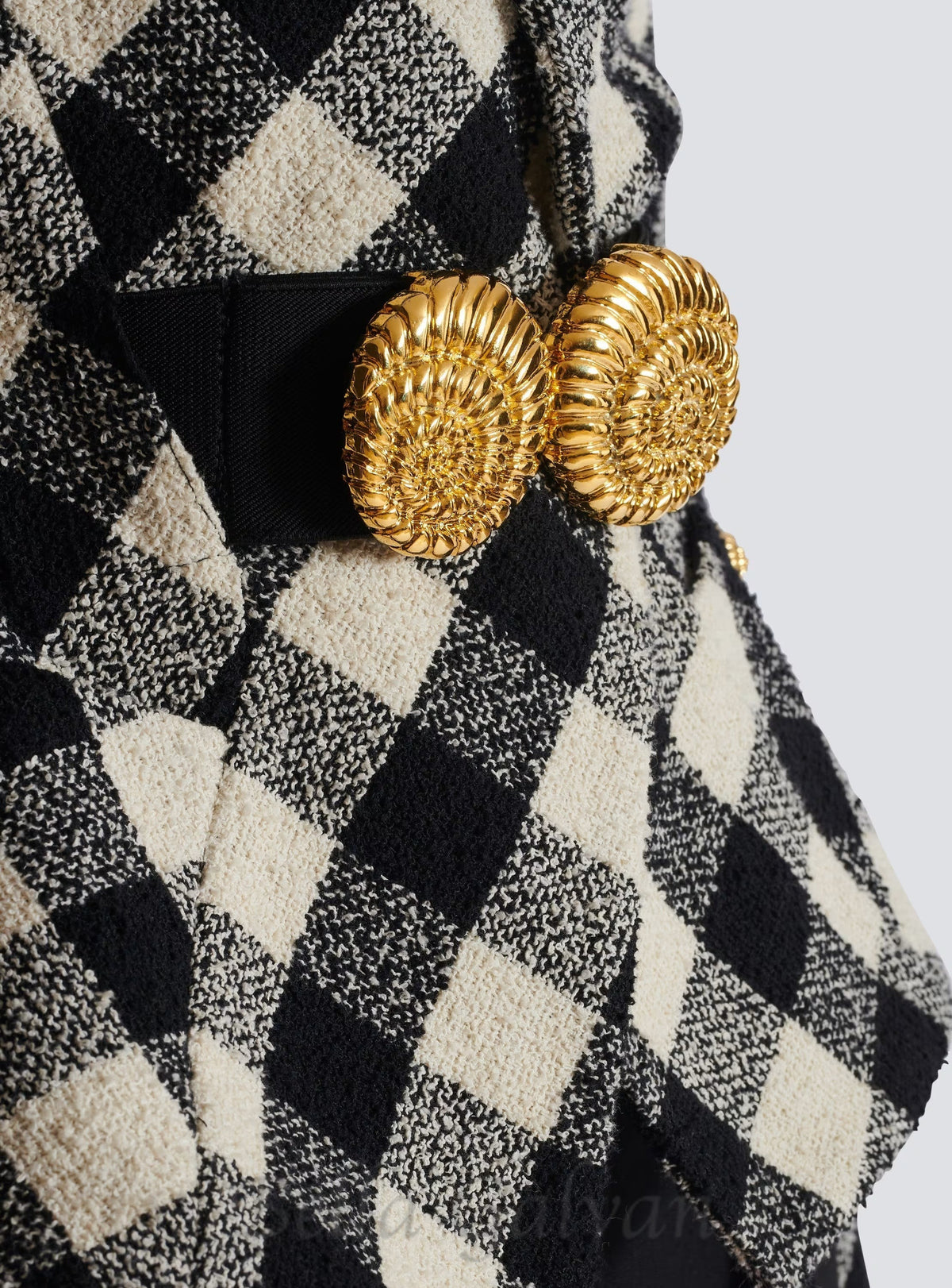 Belted gingham tweed jacket with two Snail buttons Flowering Girl