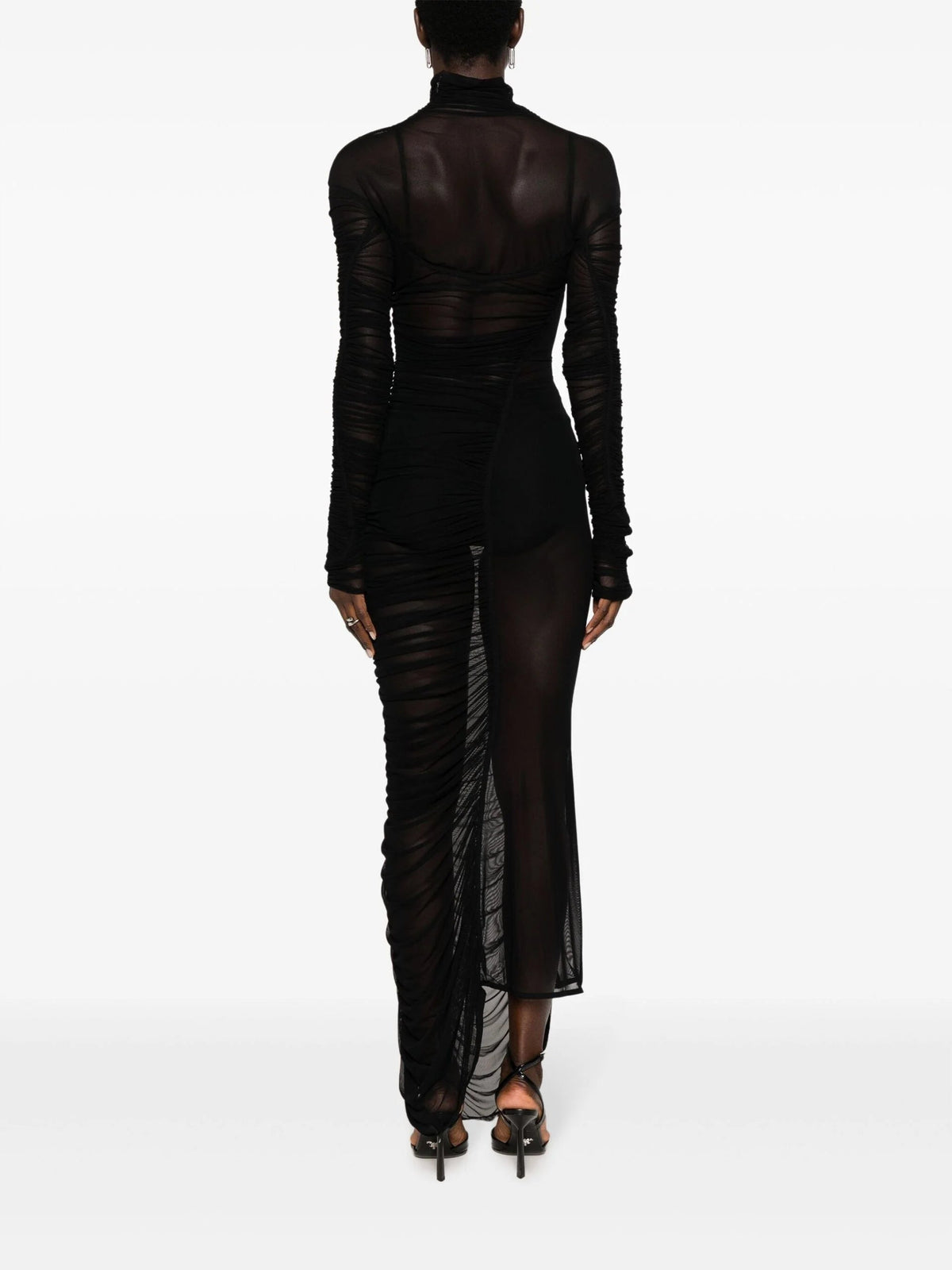 BLACK RUCHED SHEER MAXI DRESS Flowering Girl