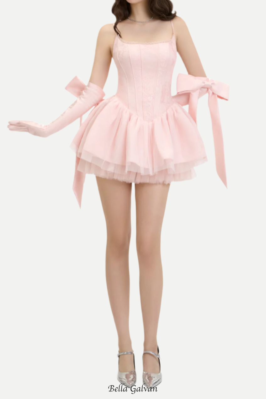 celeste lace bowknot backless mini dress in pink Flowering Girl