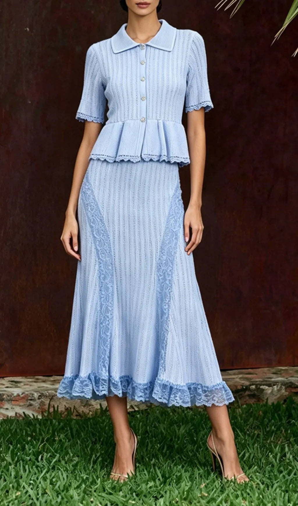 Mabli Knit Lace Trim Two-Piece Set Flowering Girl