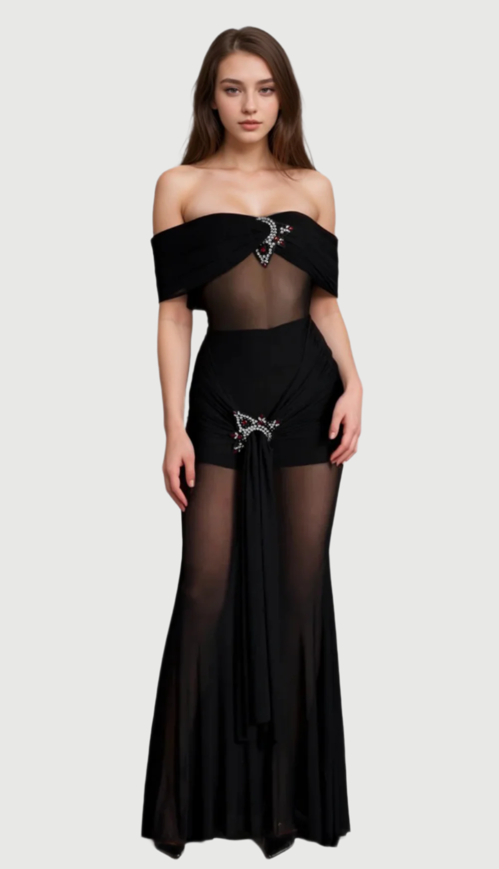 Logilis Crystal Sheer Mesh Dress In Black Flowering Girl