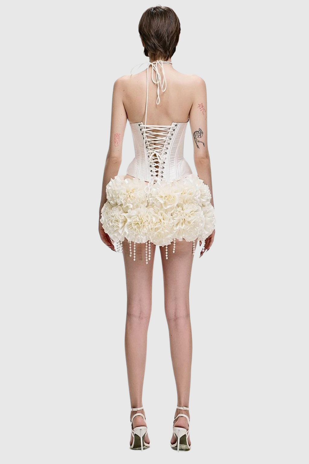 Orsolya Floral Pearl Corset Two Piece Set in Ivory Flowering Girl