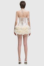 Orsolya Floral Pearl Corset Two Piece Set in Ivory Flowering Girl