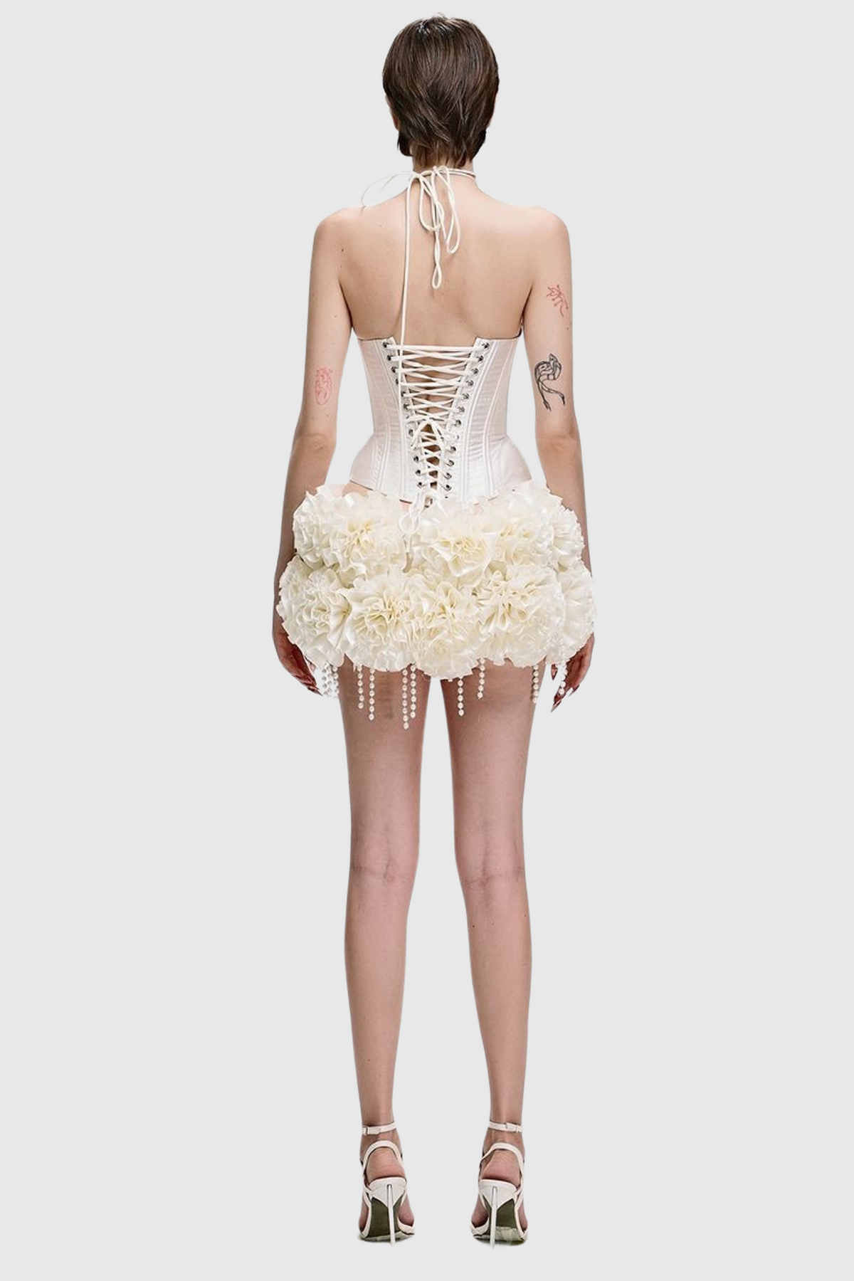Orsolya Floral Pearl Corset Two Piece Set in Ivory Flowering Girl