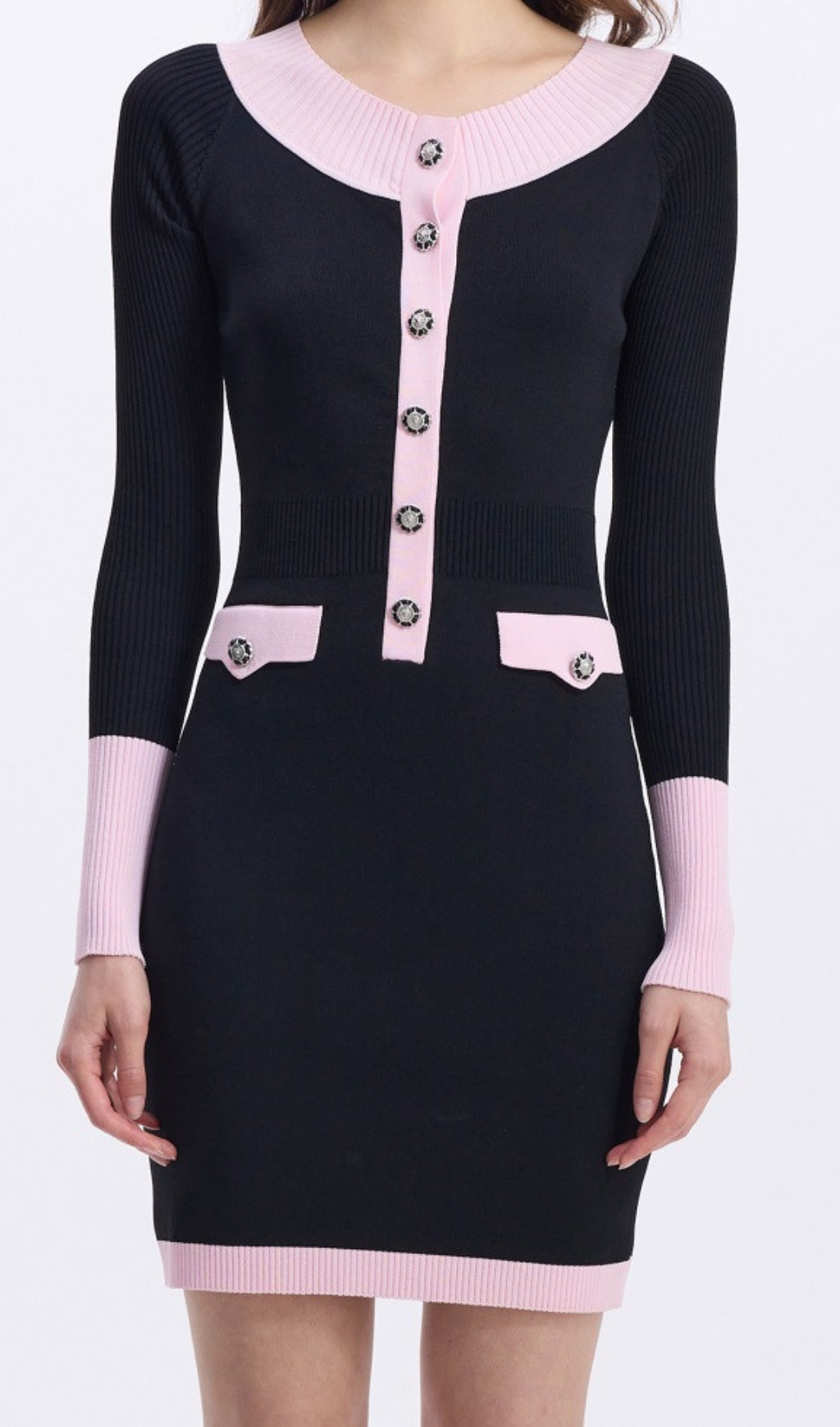 Elwyn Black Long Sleeve Knit Mini Dress Flowering Girl