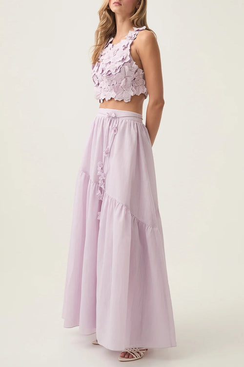 Ashley Flower Shell Top Maxi Skirt Set In Purple Flowering Girl