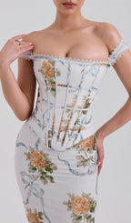 Isabeau Strappy Floral Corset Maxi Dress Flowering Girl