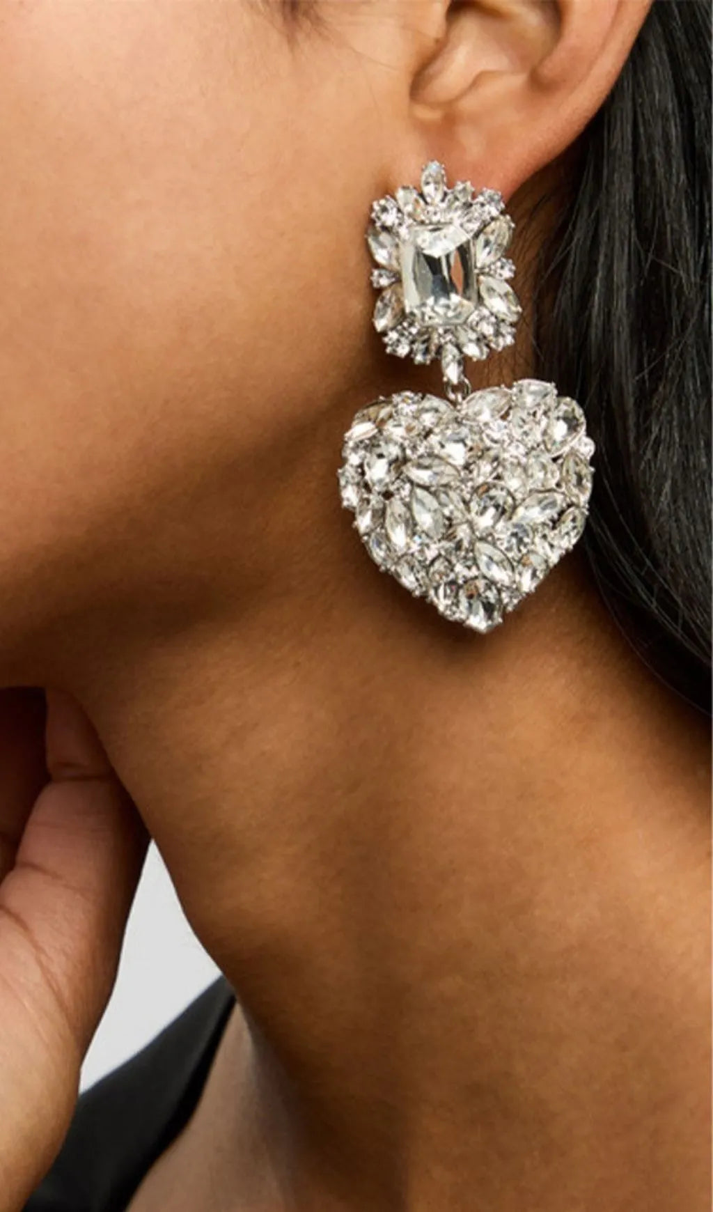 Crystal Heart Tiered Drop Earrings Flowering Girl