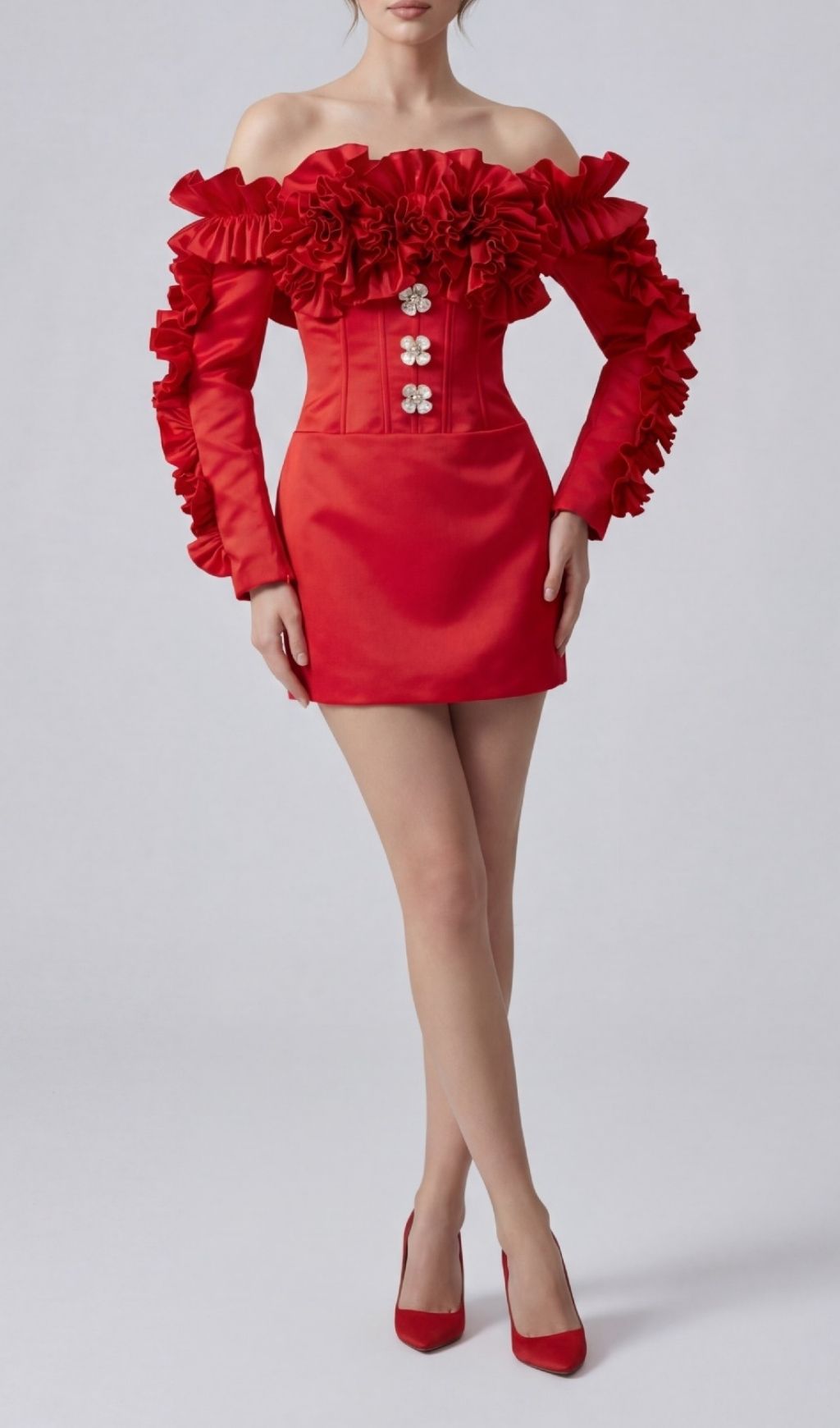 Kenna Red Off-Shoulder Ruffle Mini Dress Flowering Girl