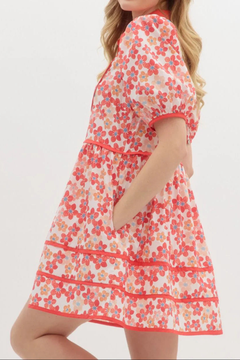 Floral Print Collared Mini Dress Flowering Girl