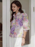 Josephine Lapel Floral Printed Chiffon Blouse Flowering Girl