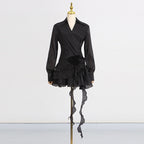 Flower Ruffle Ribbon Mini Dress In Black Flowering Girl