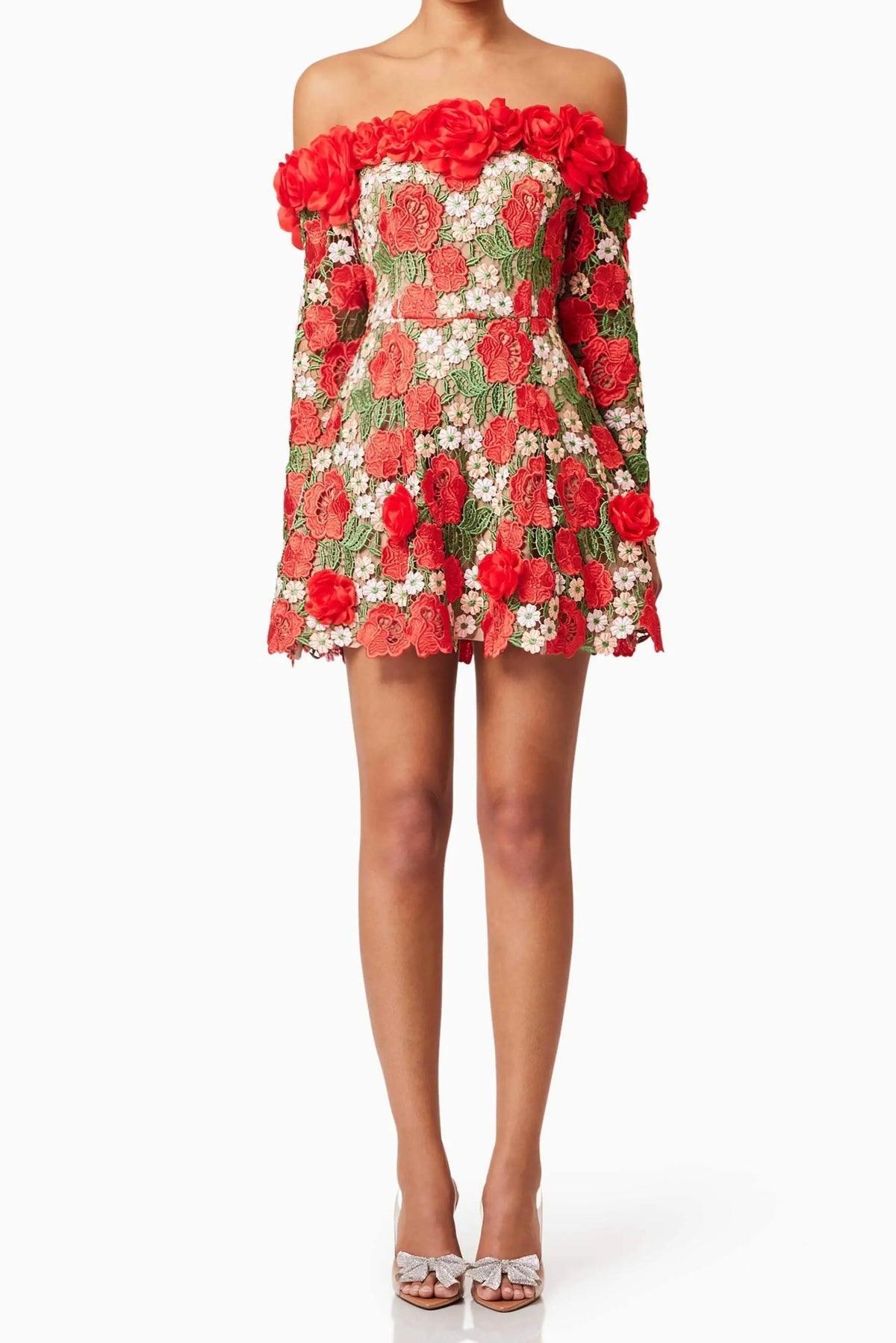 genevieve Rose flower strapless mini Dress In Red Flowering Girl