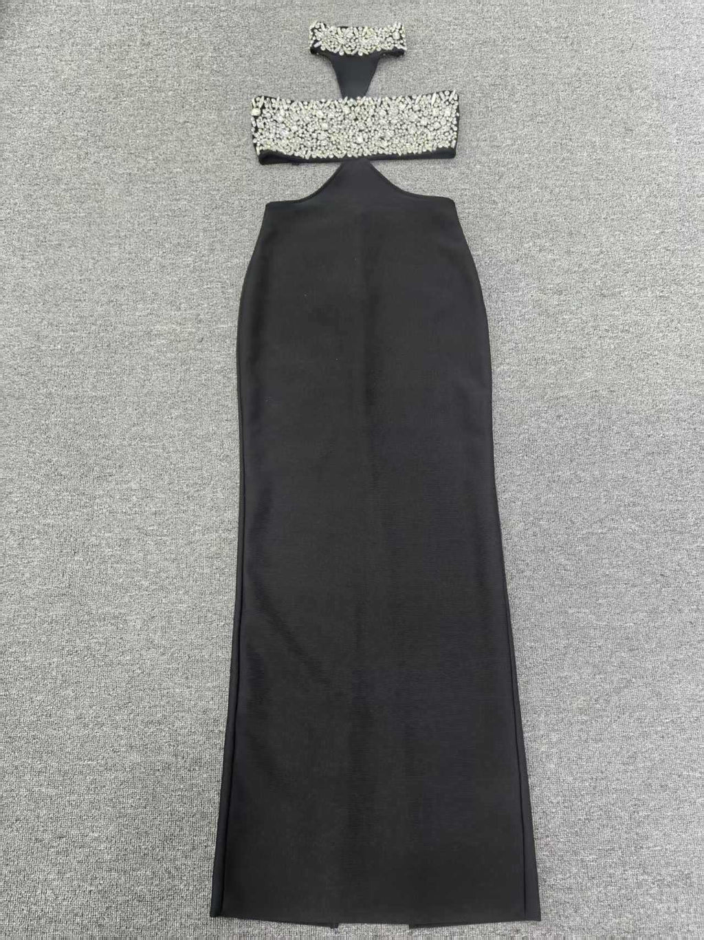 Gwendolyn Crystal Halter Cut Out Maxi Dress In Black Flowering Girl