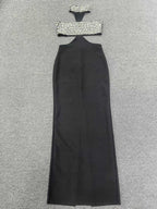 Gwendolyn Crystal Halter Cut Out Maxi Dress In Black Flowering Girl