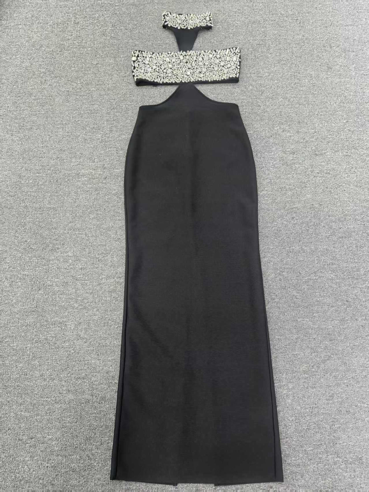 Gwendolyn Crystal Halter Cut Out Maxi Dress In Black Flowering Girl