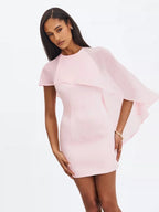 Cape Overlay Bodycon Mini Dress - Pink Flowering Girl