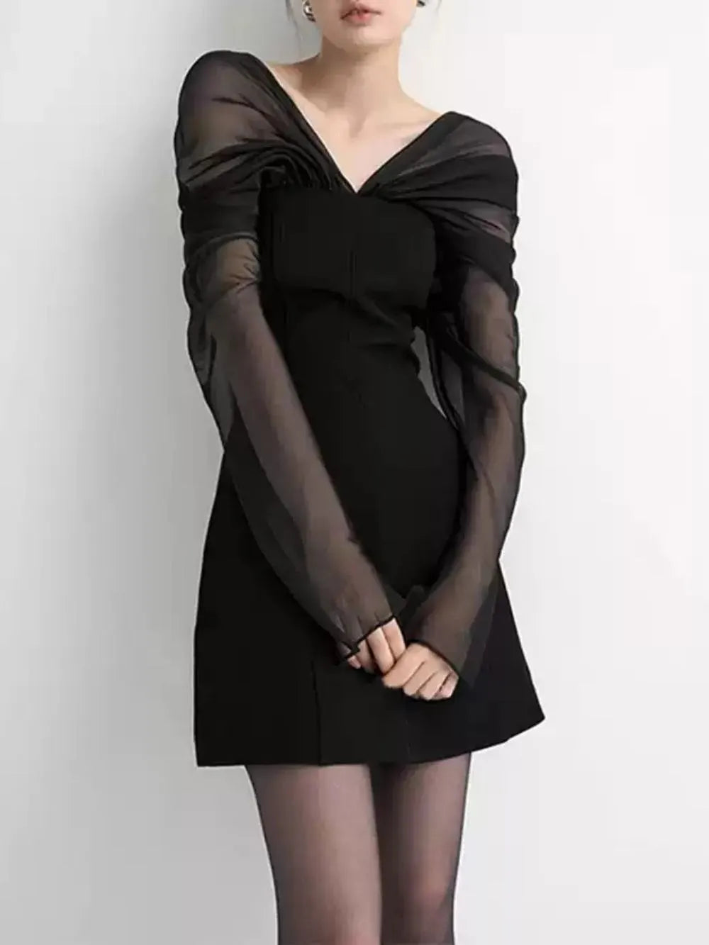 Malissa Black Long Sleeve Mini Dress Flowering Girl