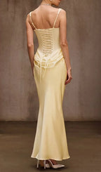Duyen Sleeveless Corset Maxi Dress In Yellow Flowering Girl