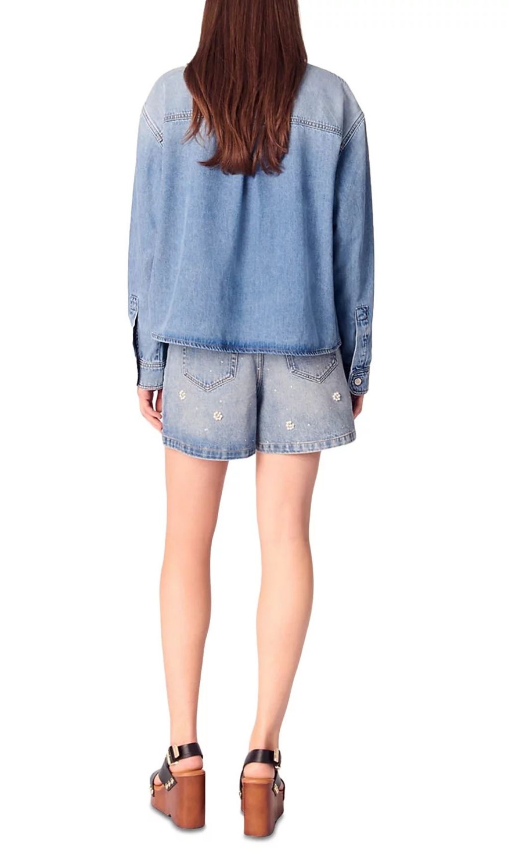 Denim Shirt with Embroidered Beads Flowering Girl
