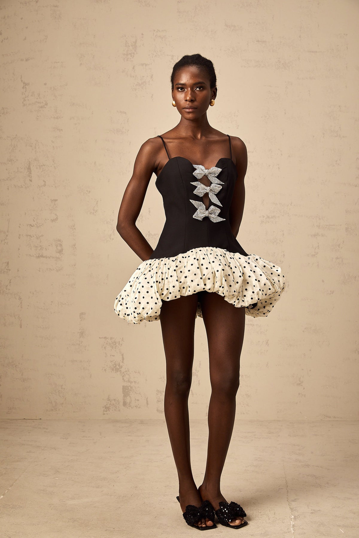 Bérengère color-blocked bowknot polka-dot mini dress Flowering Girl