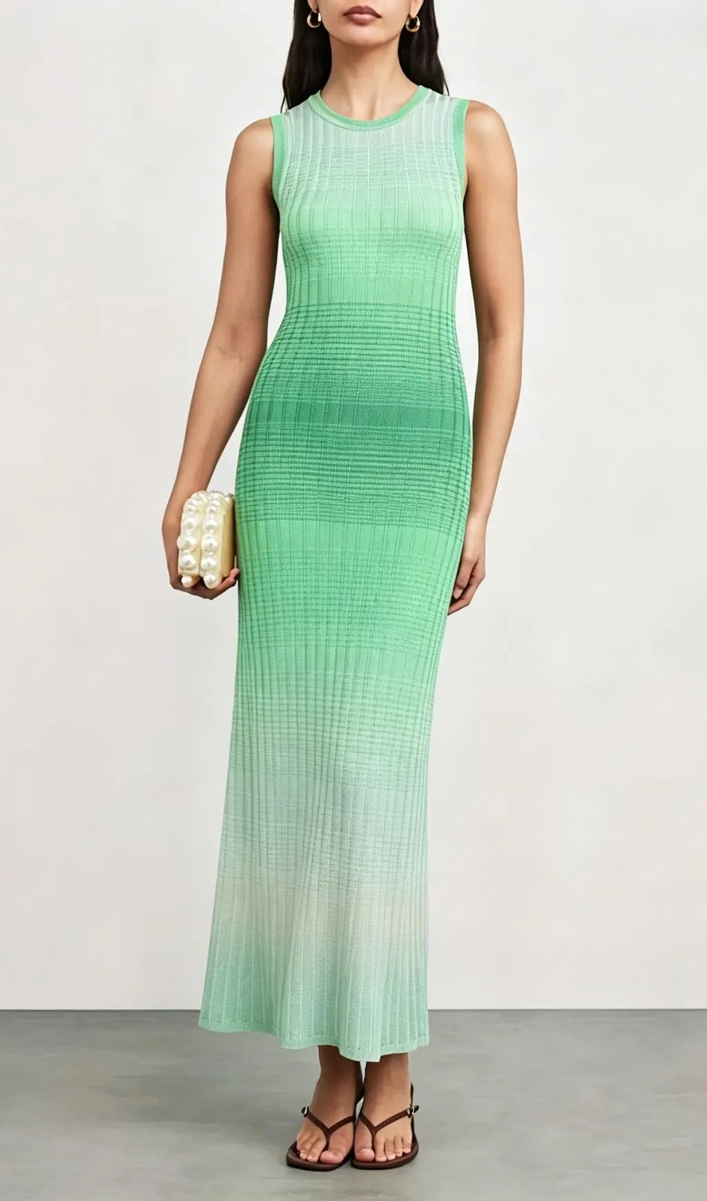 Tie-Dye Knitted Maxi Dress In Green Flowering Girl