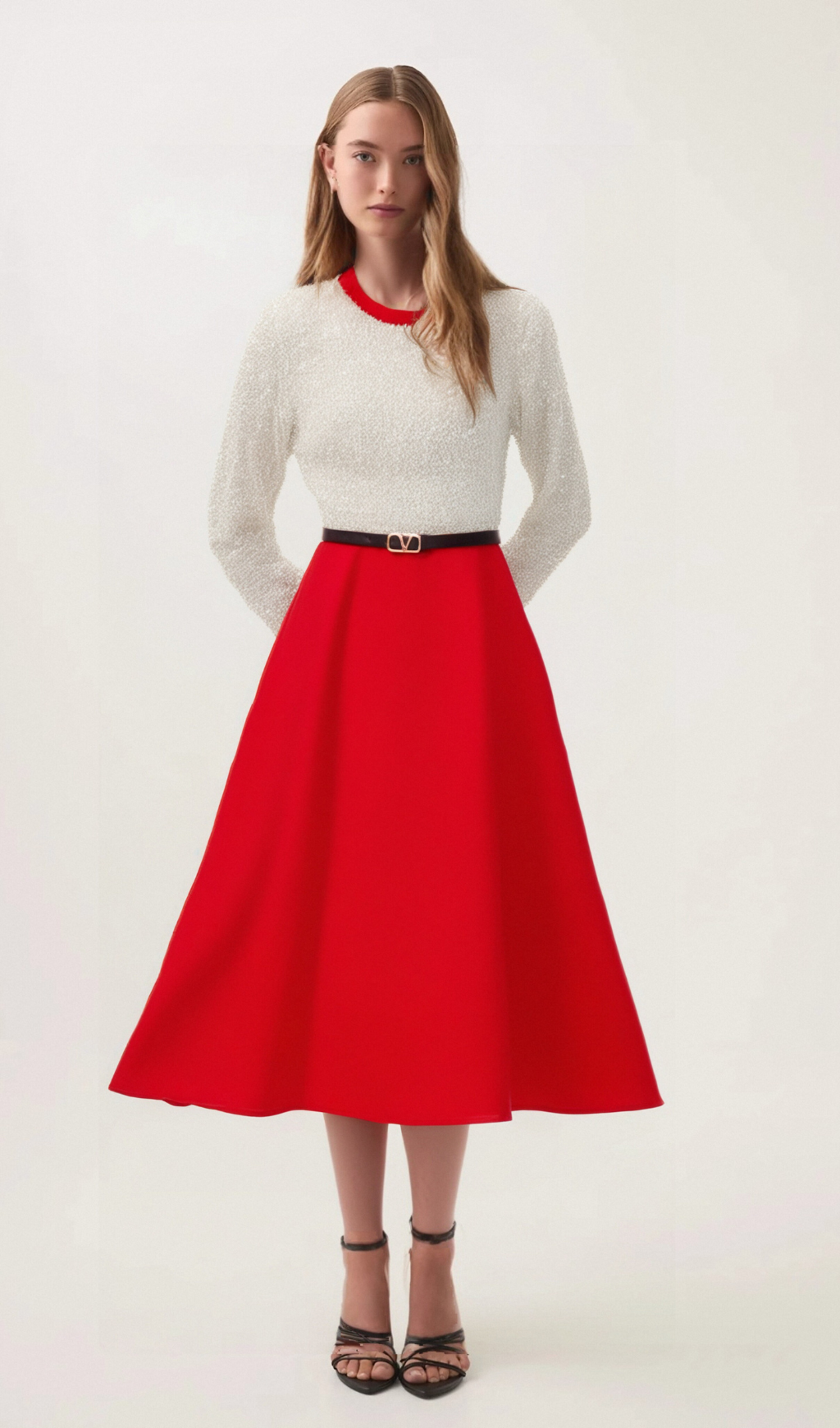 Chloé red long-sleeve sequined patchwork midi dress Flowering Girl