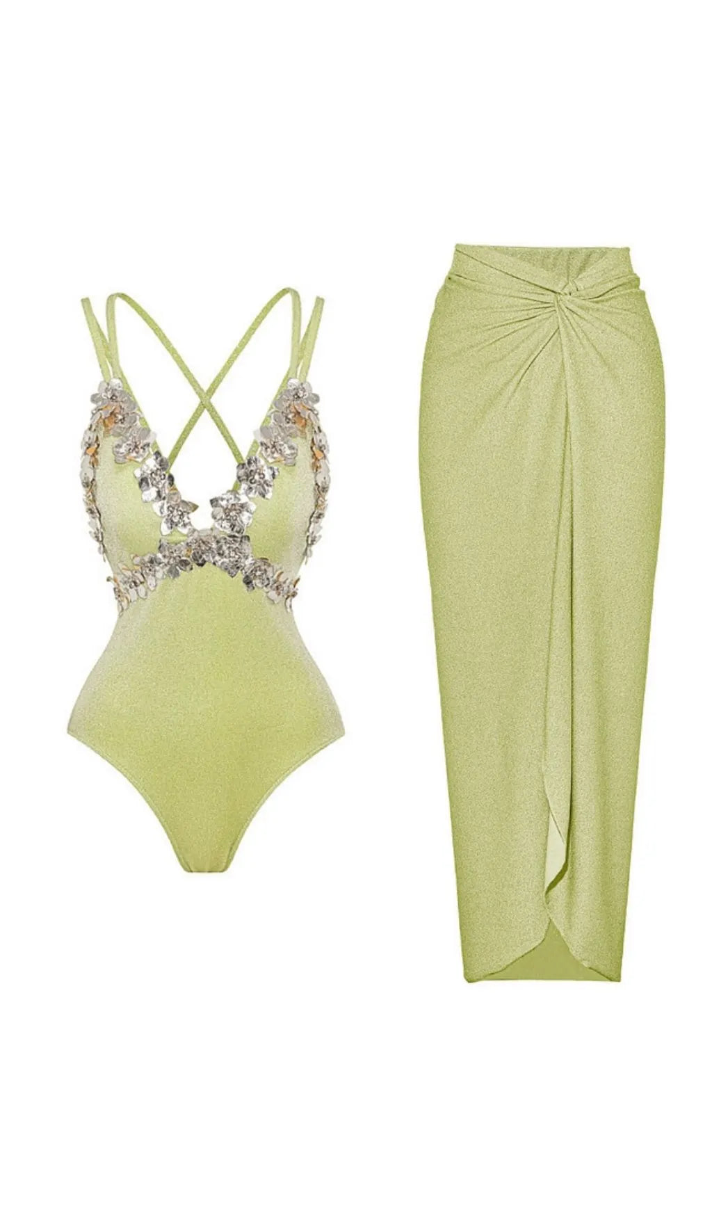 Kristie Green Flower One-Piece Swimsuit & Sarong Flowering Girl