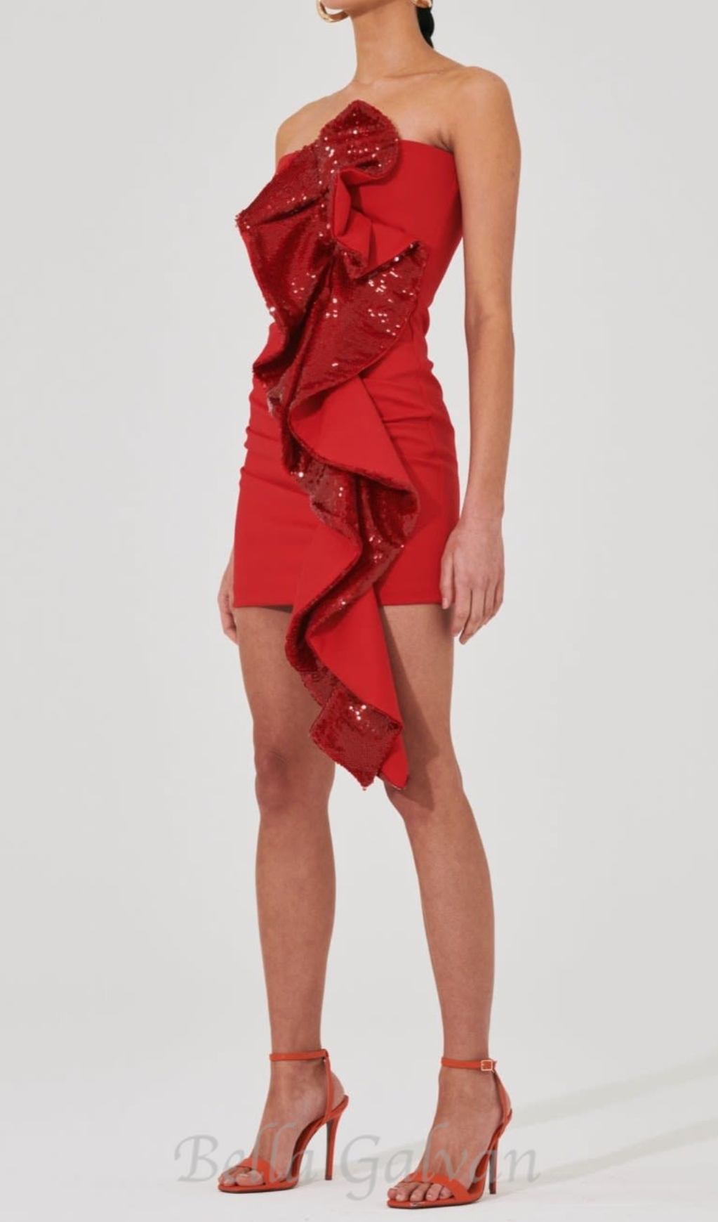 amelia sequin ruffle red mini dress Flowering Girl