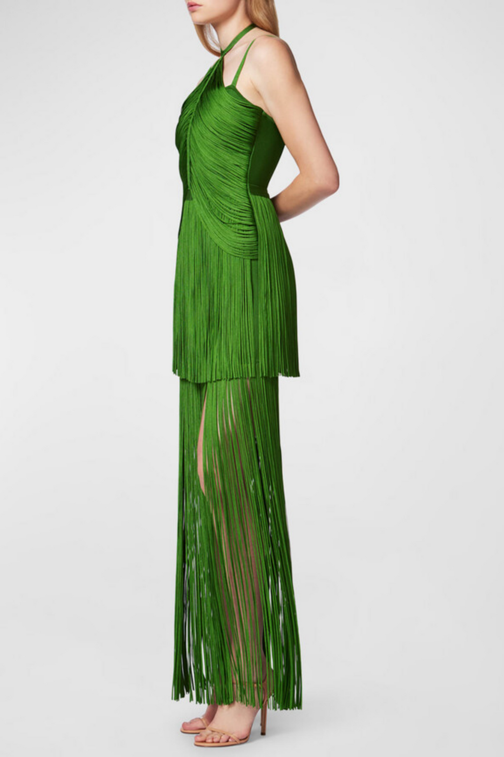 Doly Halter Fringed Maxi Bandage Dress - Green Flowering Girl