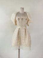 Teresa Beige A-Line Straight Across Neck Lace Mini Dress Flowering Girl