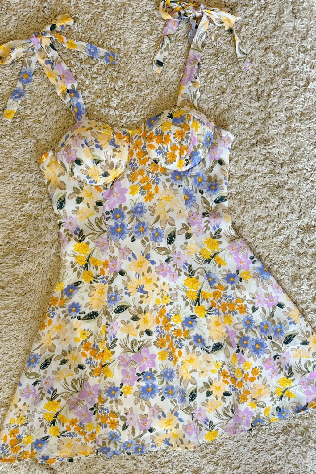 Multicolor Floral Tie-Strap Bustier Mini Dress Flowering Girl