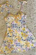 Multicolor Floral Tie-Strap Bustier Mini Dress Flowering Girl