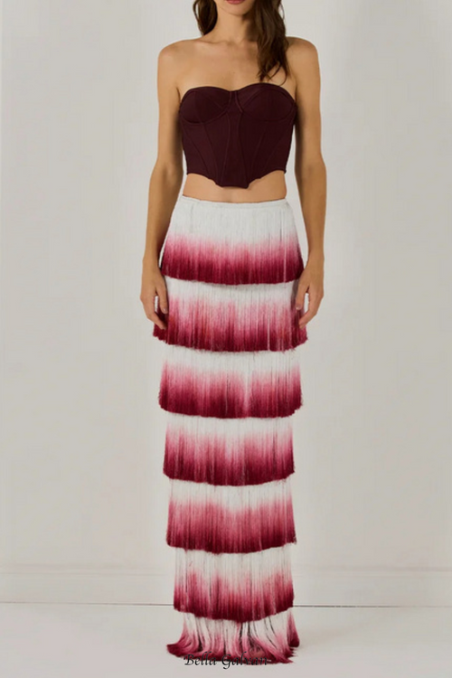 ashley Gradient Fringe Corset Two Piece Bandage Set Flowering Girl