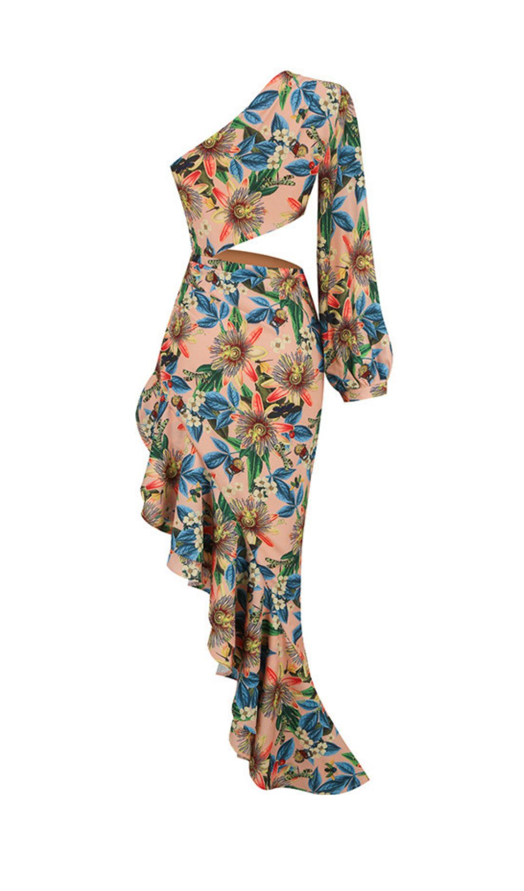 Javen Floral Printed One-Shoulder Maxi Dress Flowering Girl